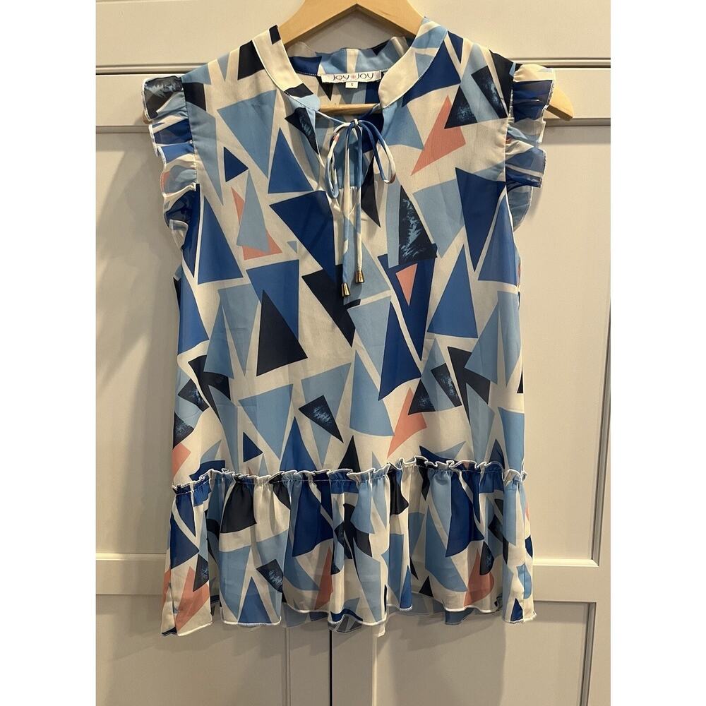 JOY JOY flutter sleeves blue top size S